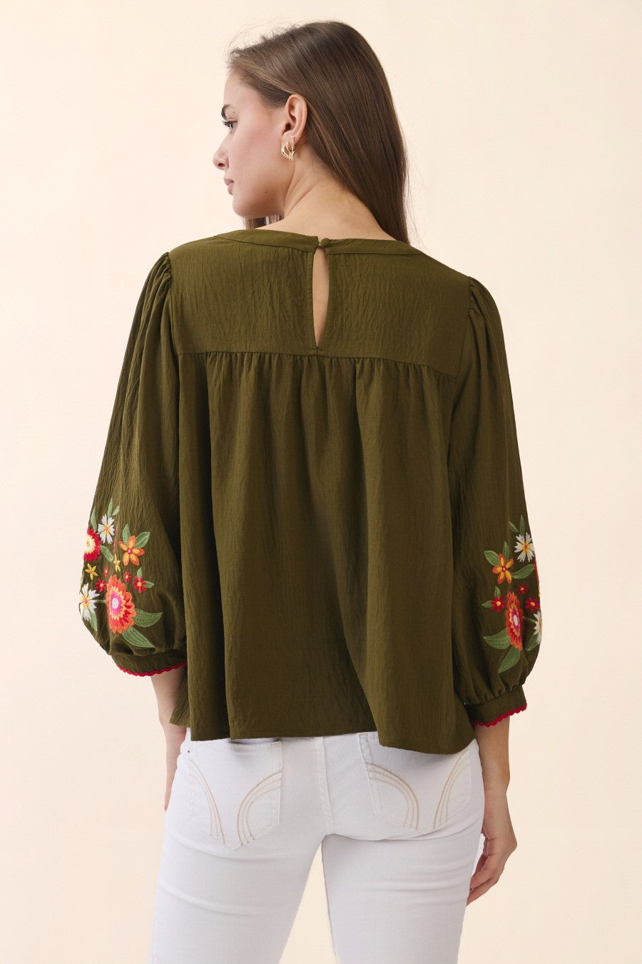 Embroidered Sleeve Peasant Blouse