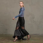 Satin Bias Lace Panel Skirt