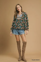 Floral Print Collar Blouse