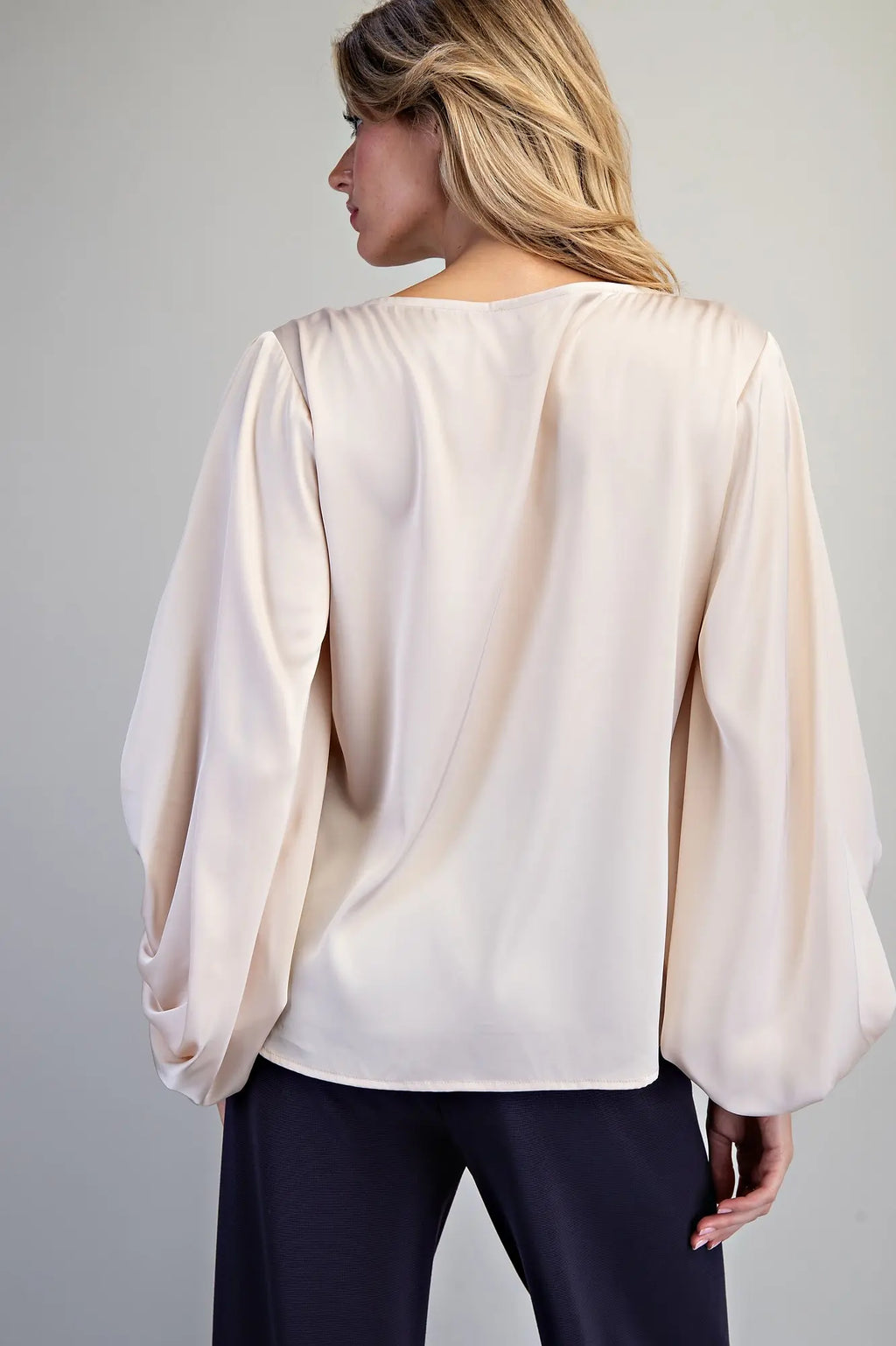 Solid Balloon Sleeve Blouse