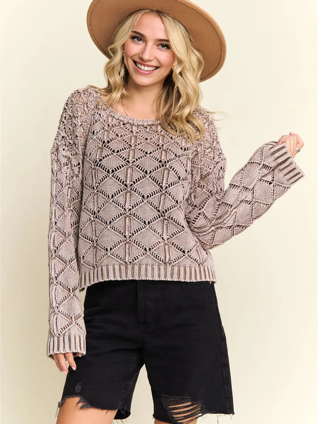 Long Sleeve Diamond Knit Sweater