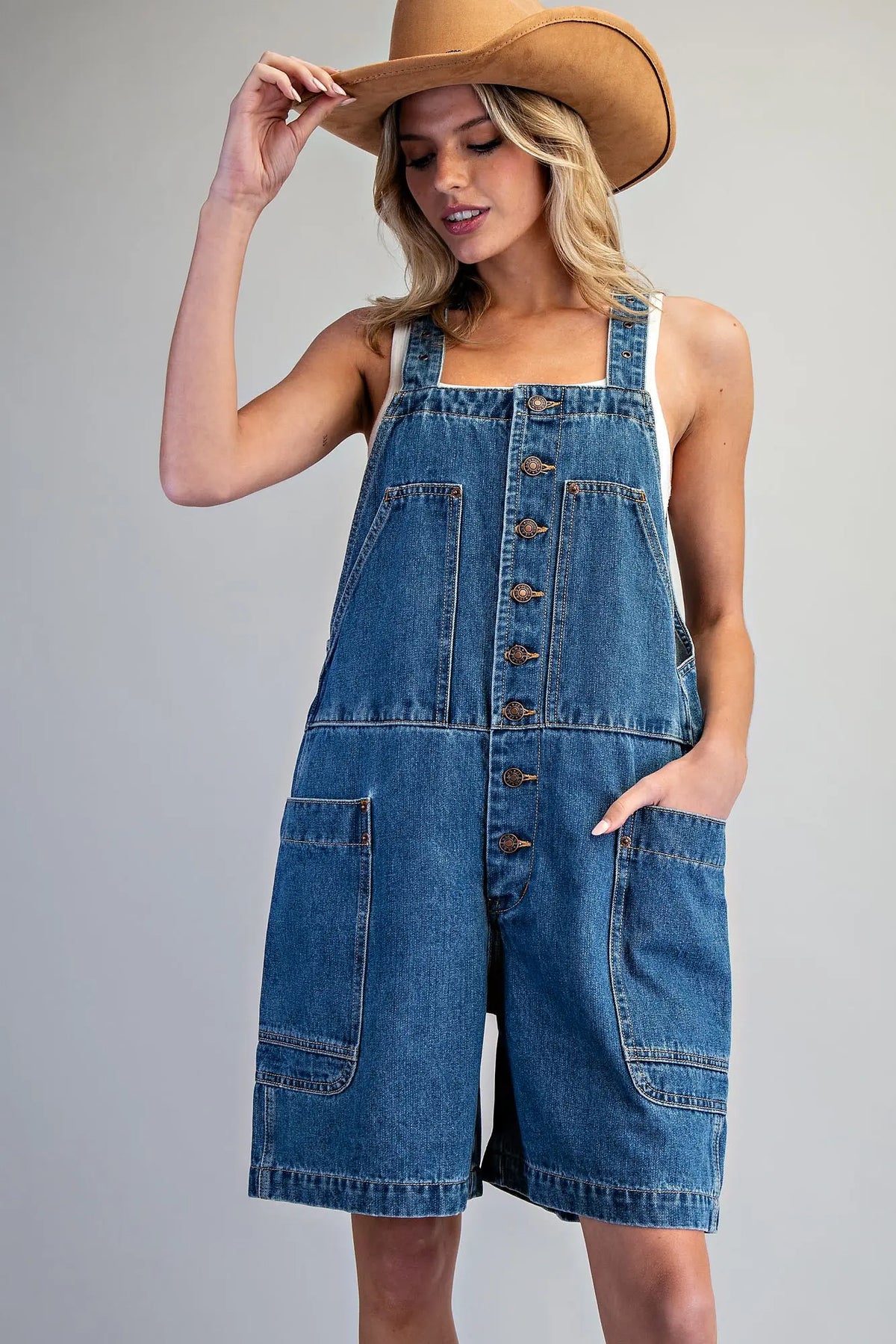 Button Down Front Pocket Romper