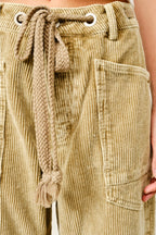 Barrel Corduroy Pants with Eyelet Waist