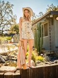 Washed Western Buckle Embroidered Romper