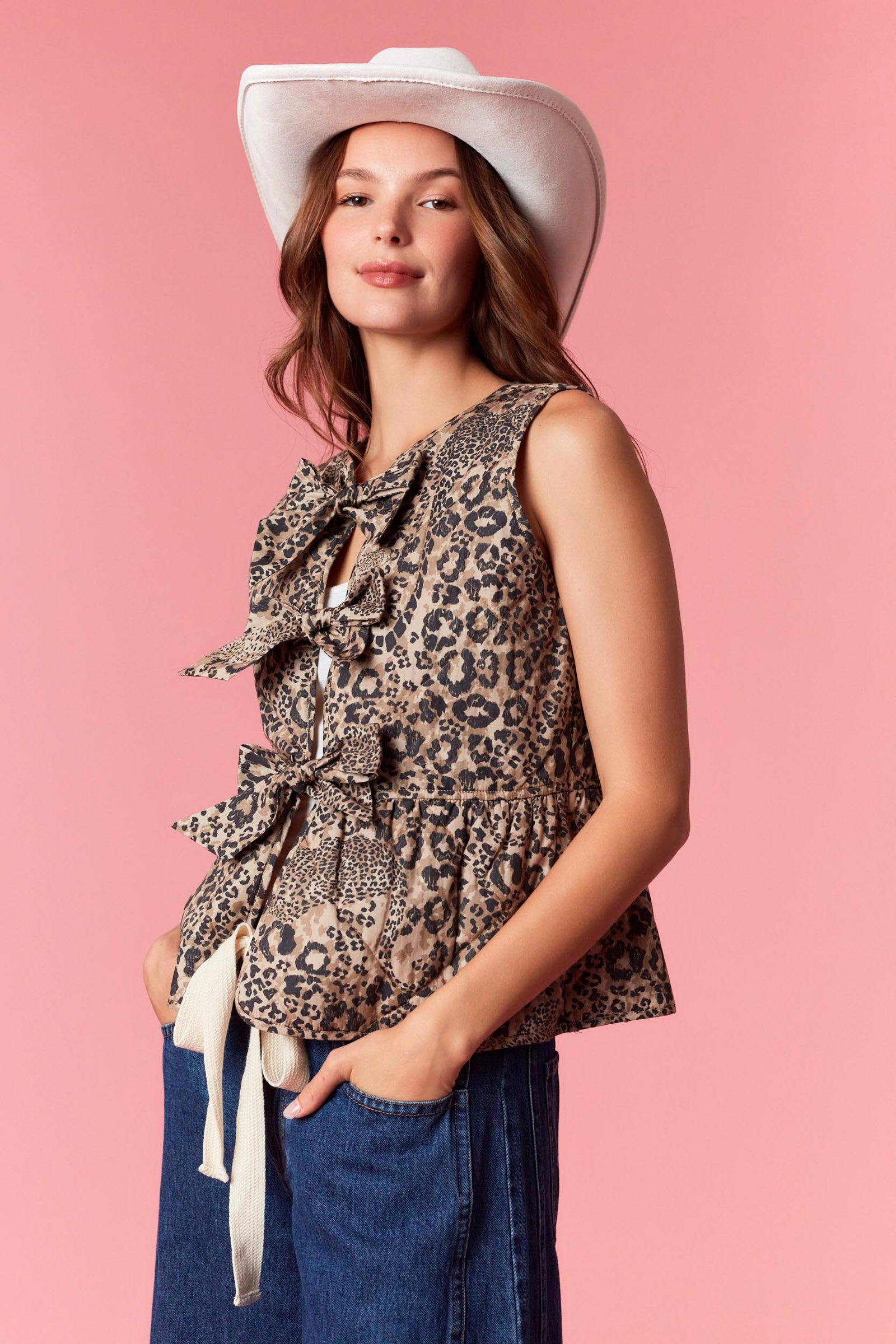 Quilted & Leopard Printed Padding Vest