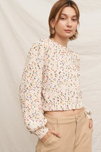 Puffed Sleeve Cropped Confetti Sweater