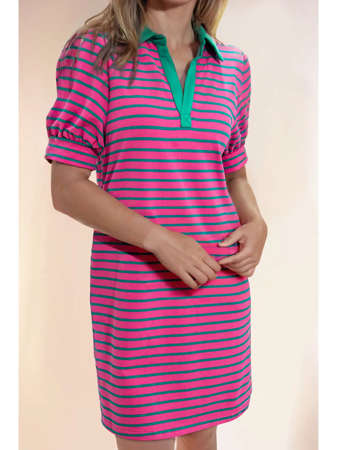 Stripe Collared V Neck T-Shirt Dress