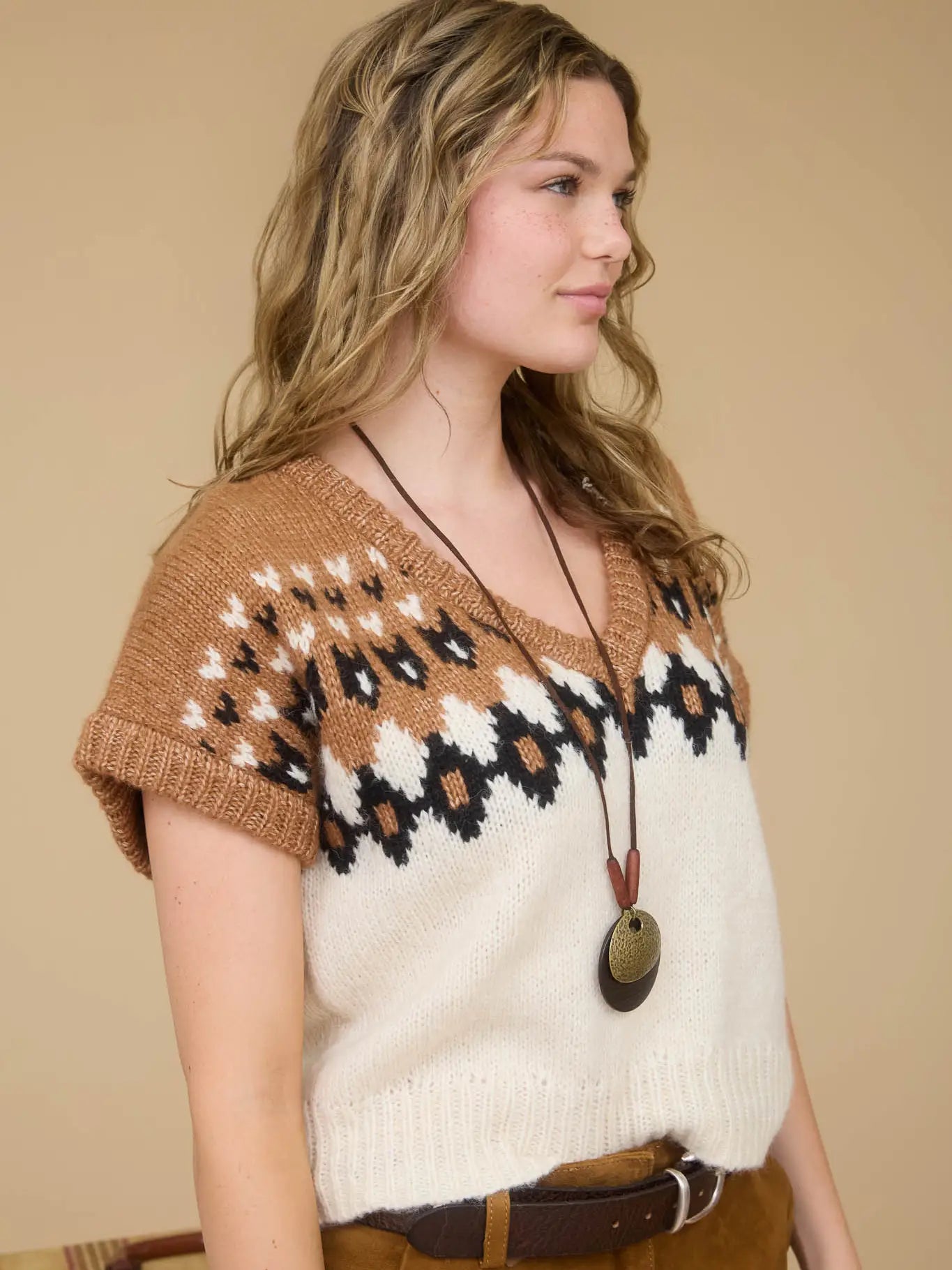 Fair Isle V Neck Knit Sweater