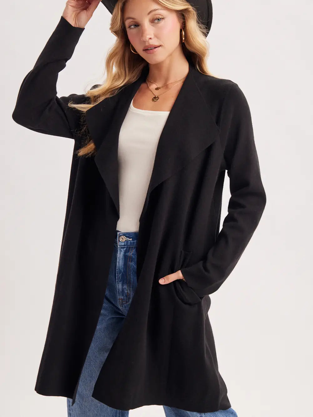 Modern Open Front Longline Knit Cardigan
