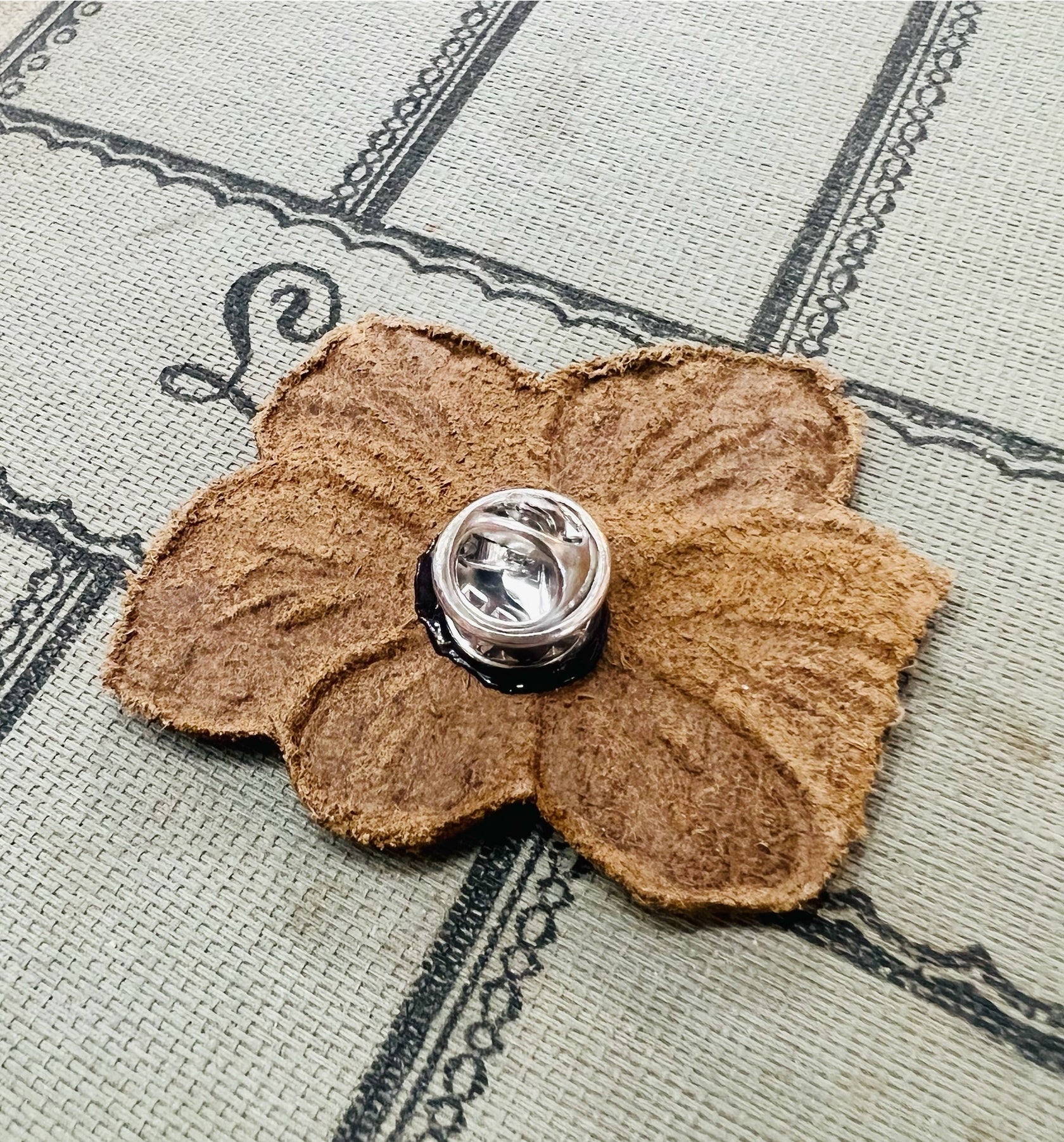 Tooled Leather Flower Hat Pin