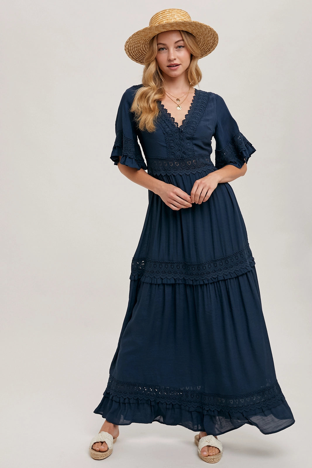 V-Neck Lace Maxi Dress