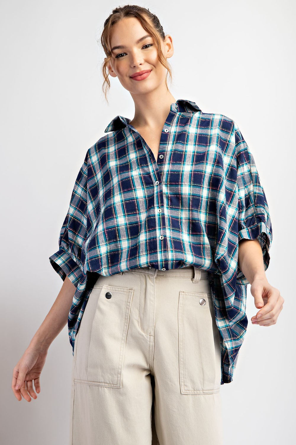 BUTTON DOWN PLAID TOP