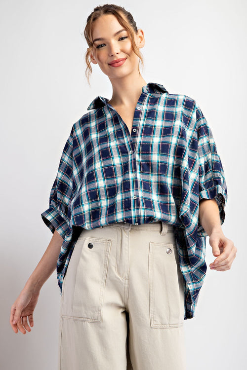 BUTTON DOWN PLAID TOP