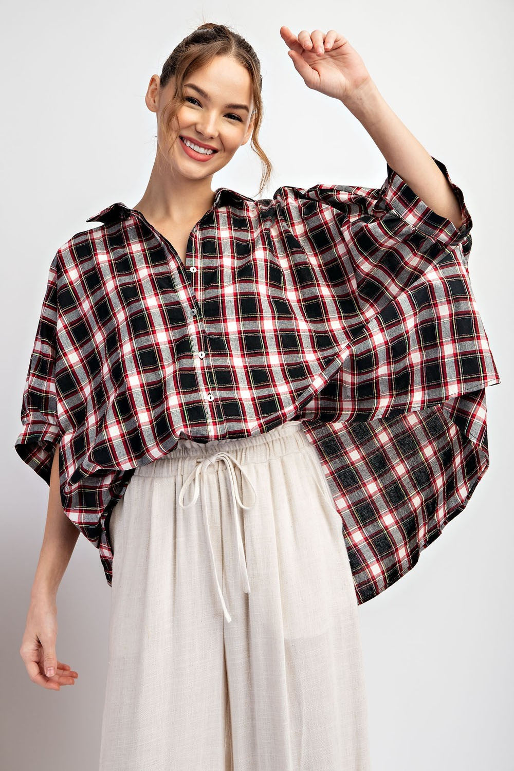 BUTTON DOWN PLAID TOP