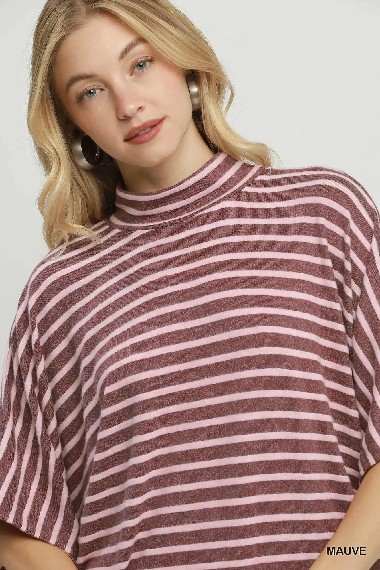 Striped Mock Neck Dolman Top