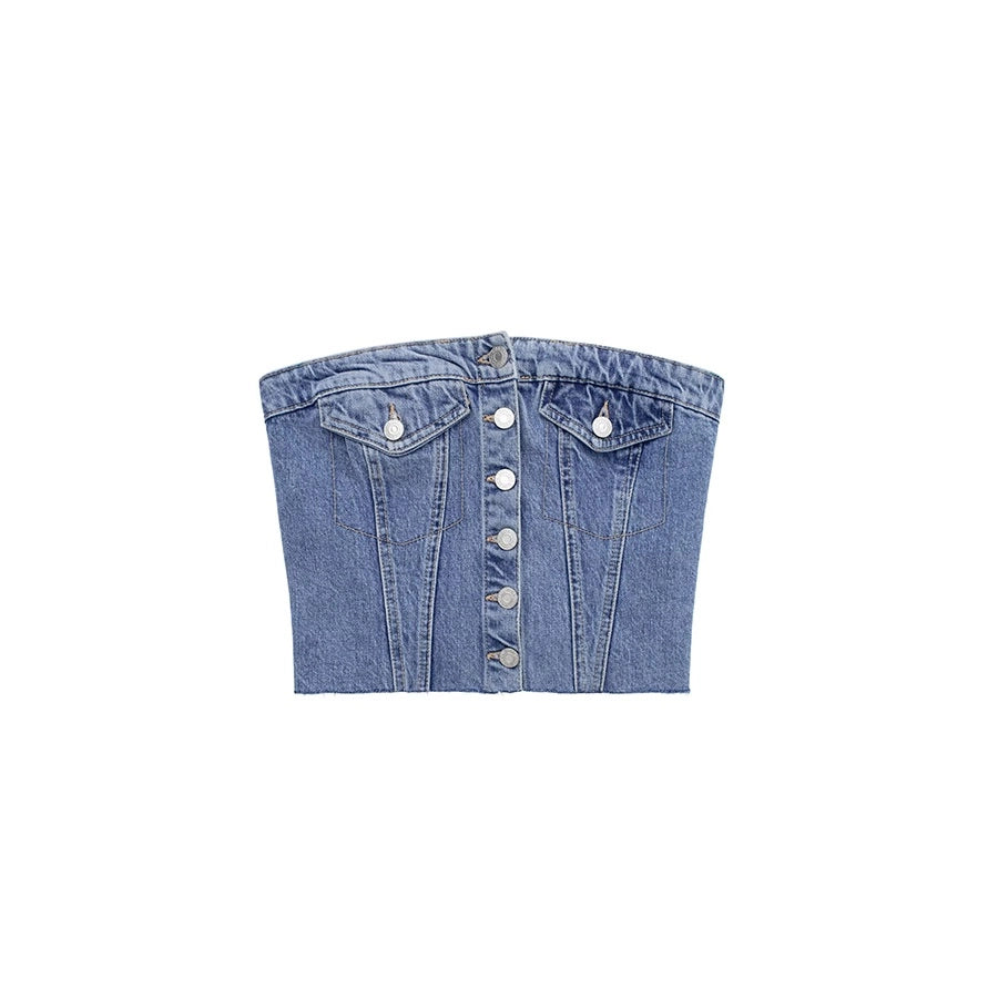 Washed Denim Corset Tube Top