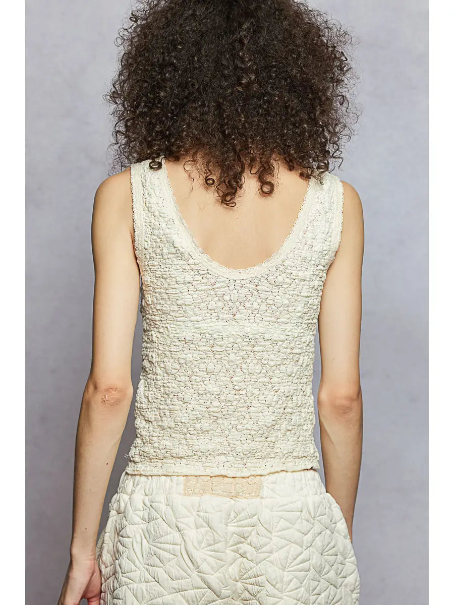V Neck Sleeveless Lace Trim Neckline Knit Top