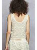 V Neck Sleeveless Lace Trim Neckline Knit Top