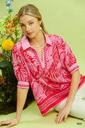 Tropical Print Puff Sleeve Blouse
