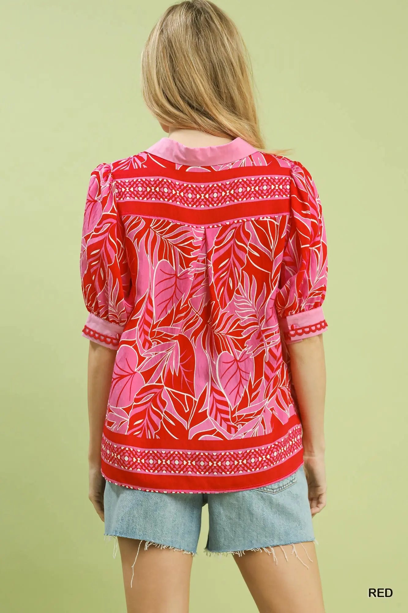 Tropical Print Puff Sleeve Blouse