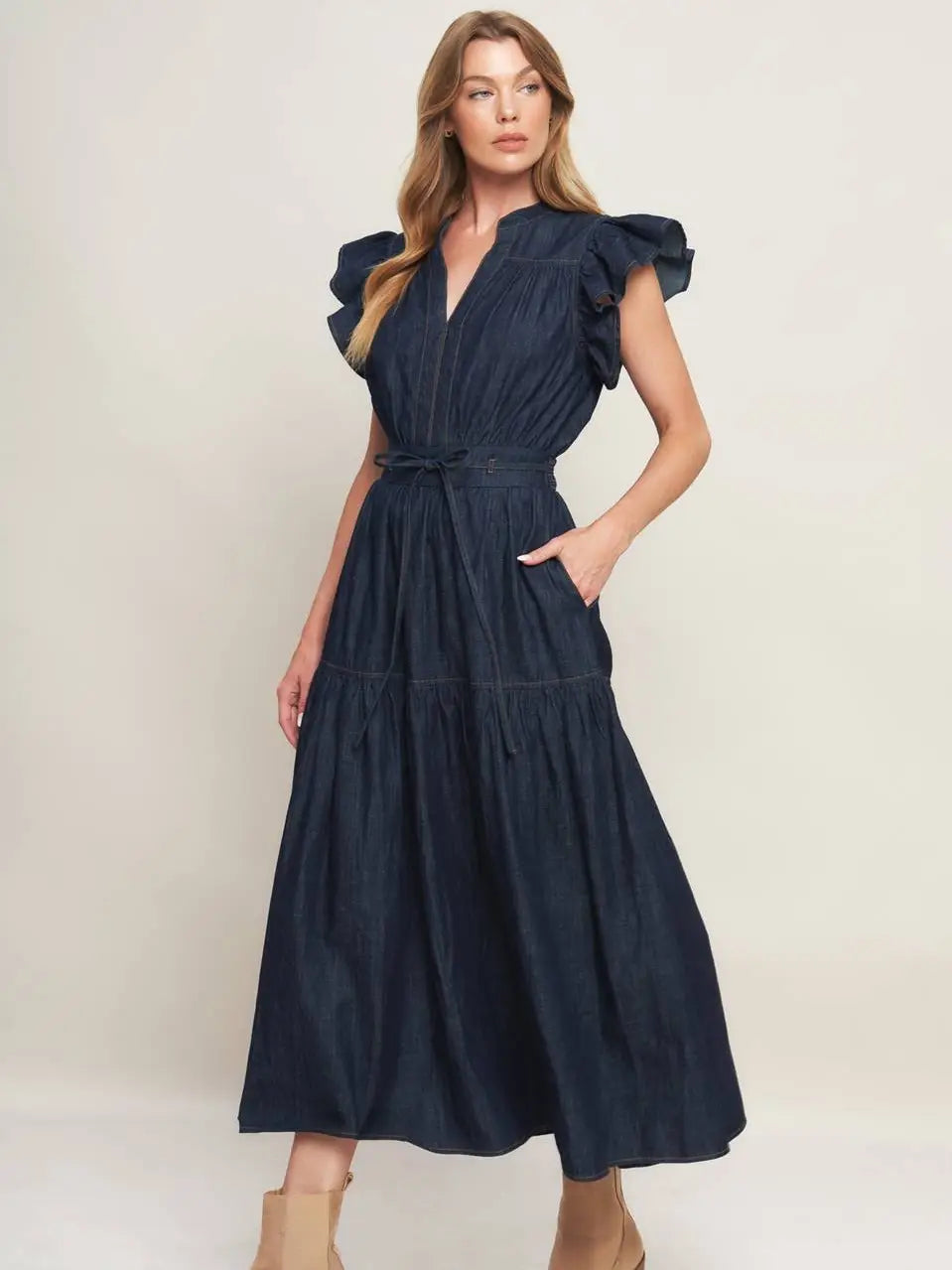 Lighweight Denim Midi Dress