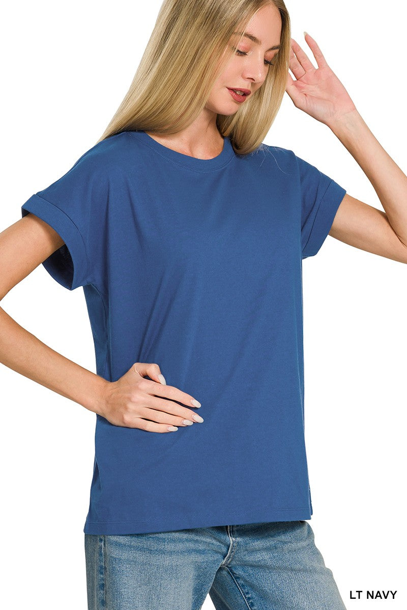 Cotton Folded Sleeve T-shirt