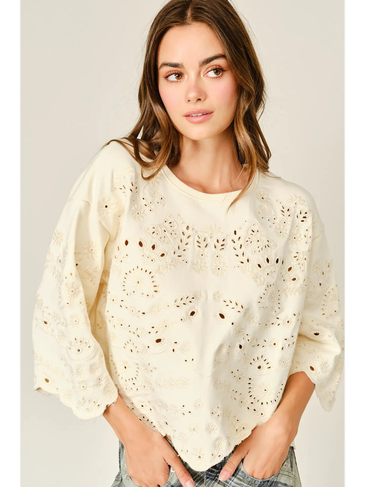 Eyelet Terry Short Sleeve Sweatshirts
