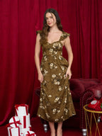 Floral Jacquard Tie Back Midi Dress