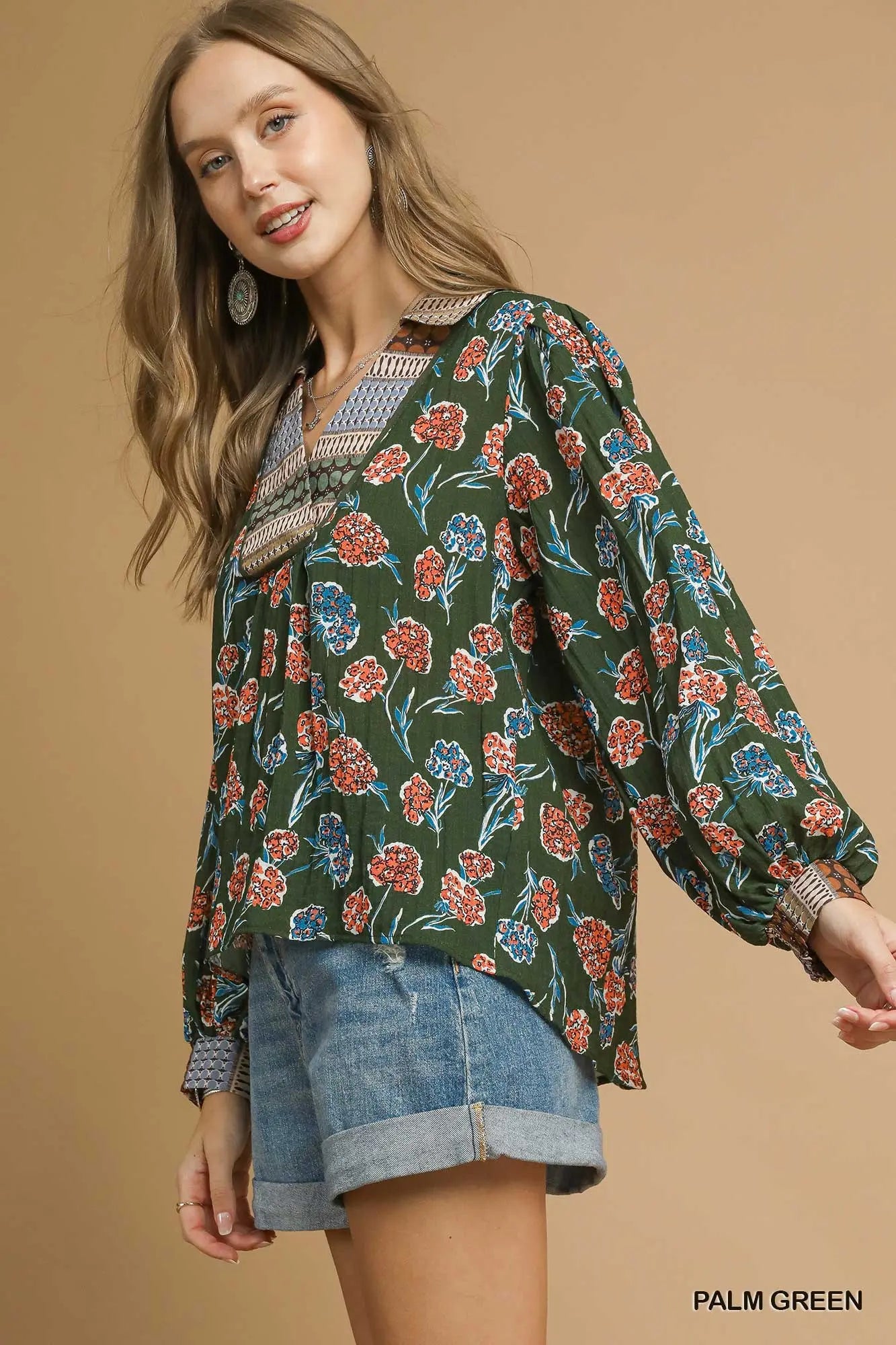 Floral Print Collar Blouse
