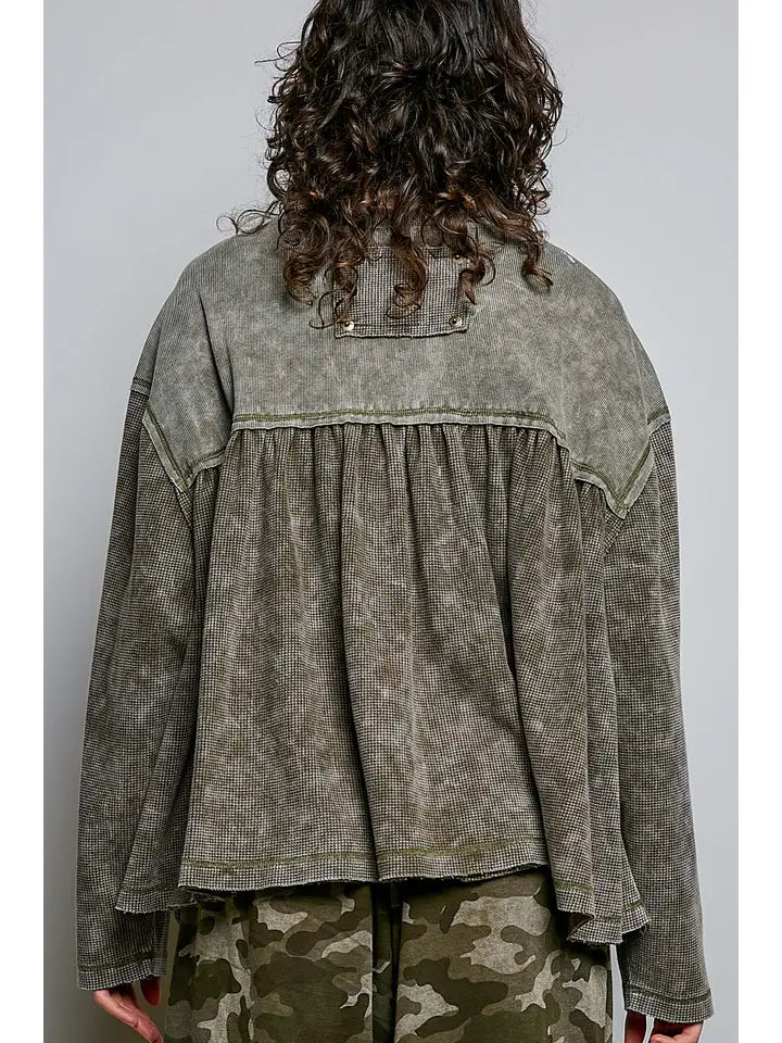 Mixed Panel Thermal Vintage Wash Shirt
