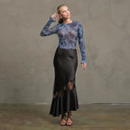 Satin Bias Lace Panel Skirt