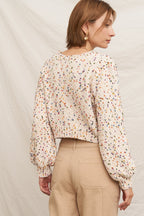 Puffed Sleeve Cropped Confetti Sweater