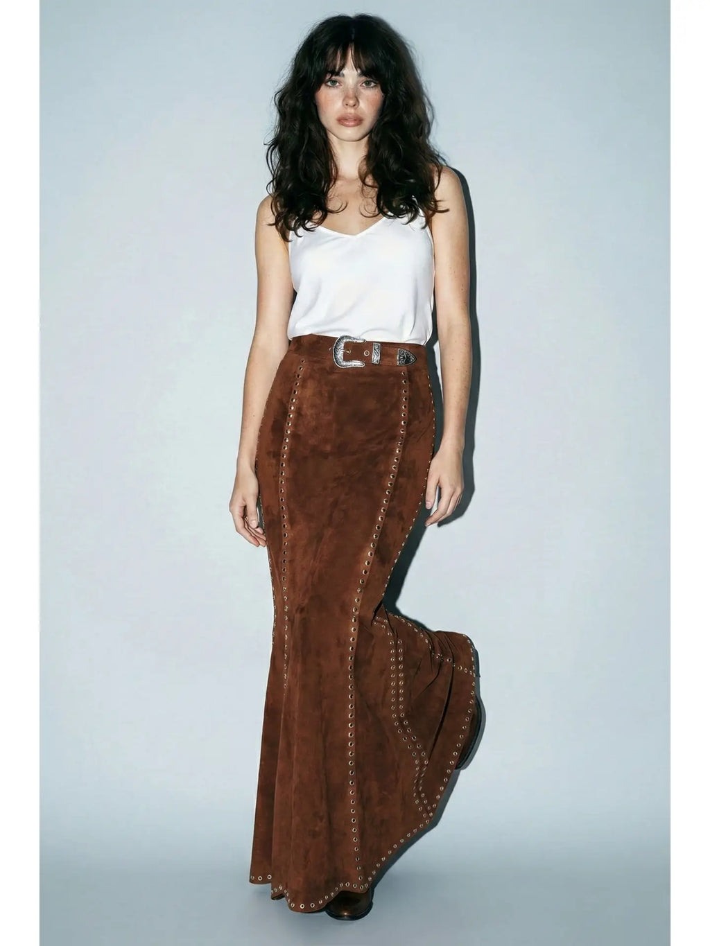 Suede Studded Maxi Skirt