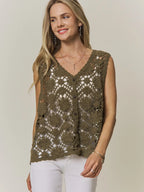 Boho Crochet Knit Button Vest Top
