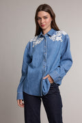 Romantic Lace Detail Denim Shirt