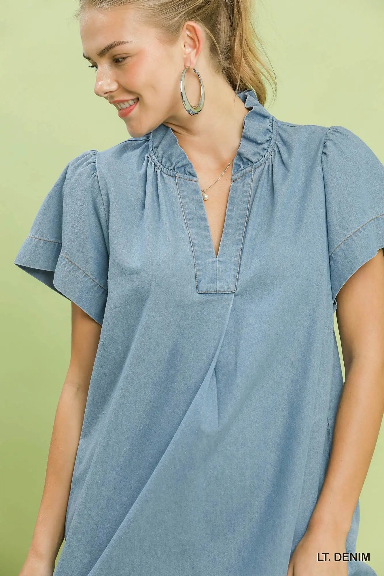 Denim Ruffle Collar Mini Dress