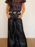 Black Leather Smiley Wide Leg