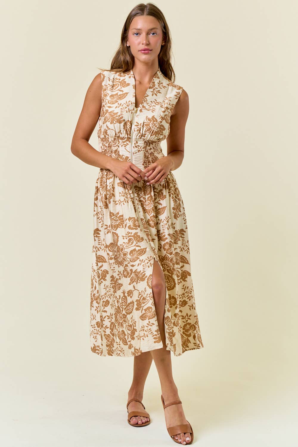 PAISLEY V-NECK ZIP FRONT MIDI DRESS