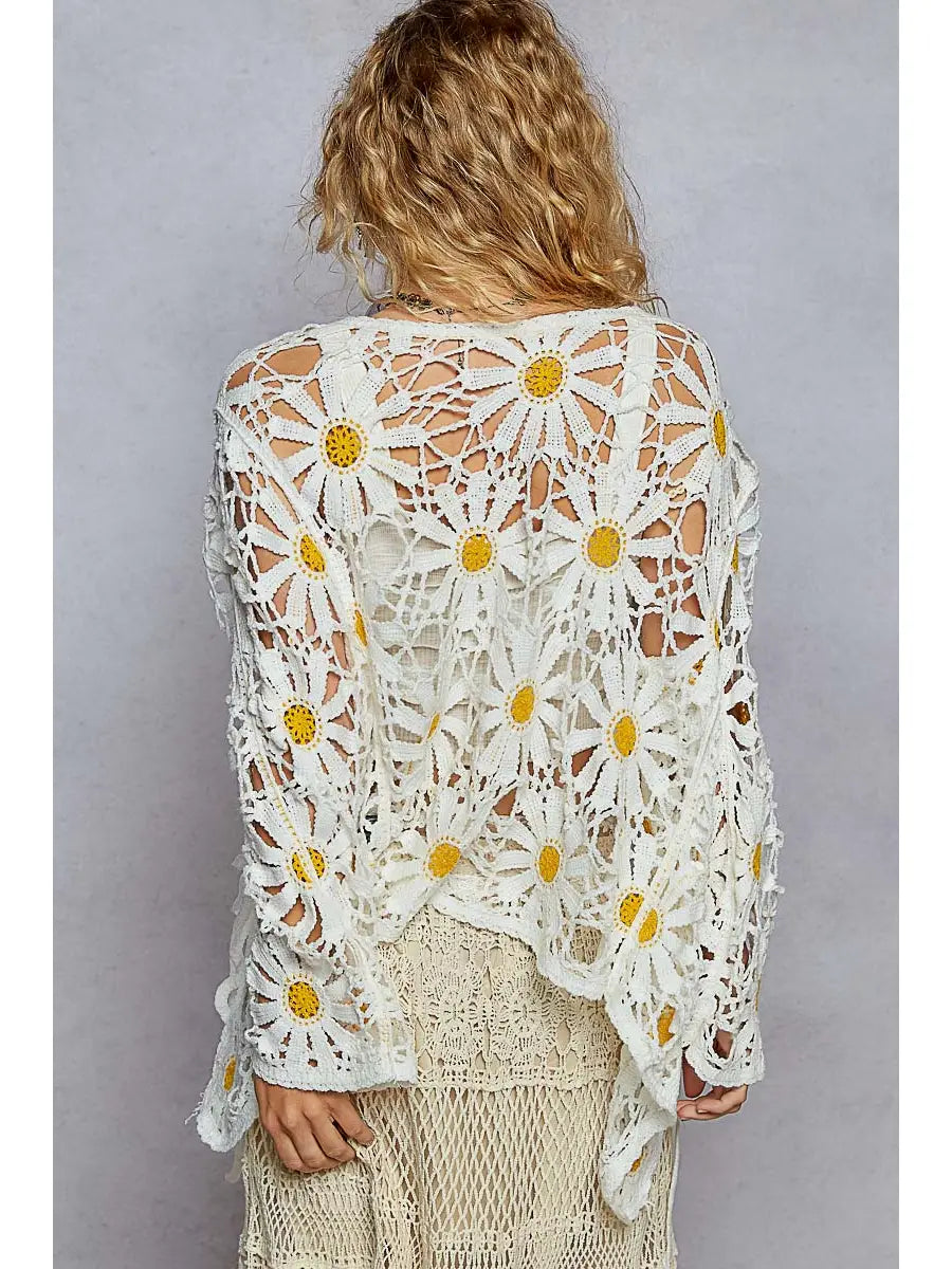 Daisy Crochet Knit Open Cardigan