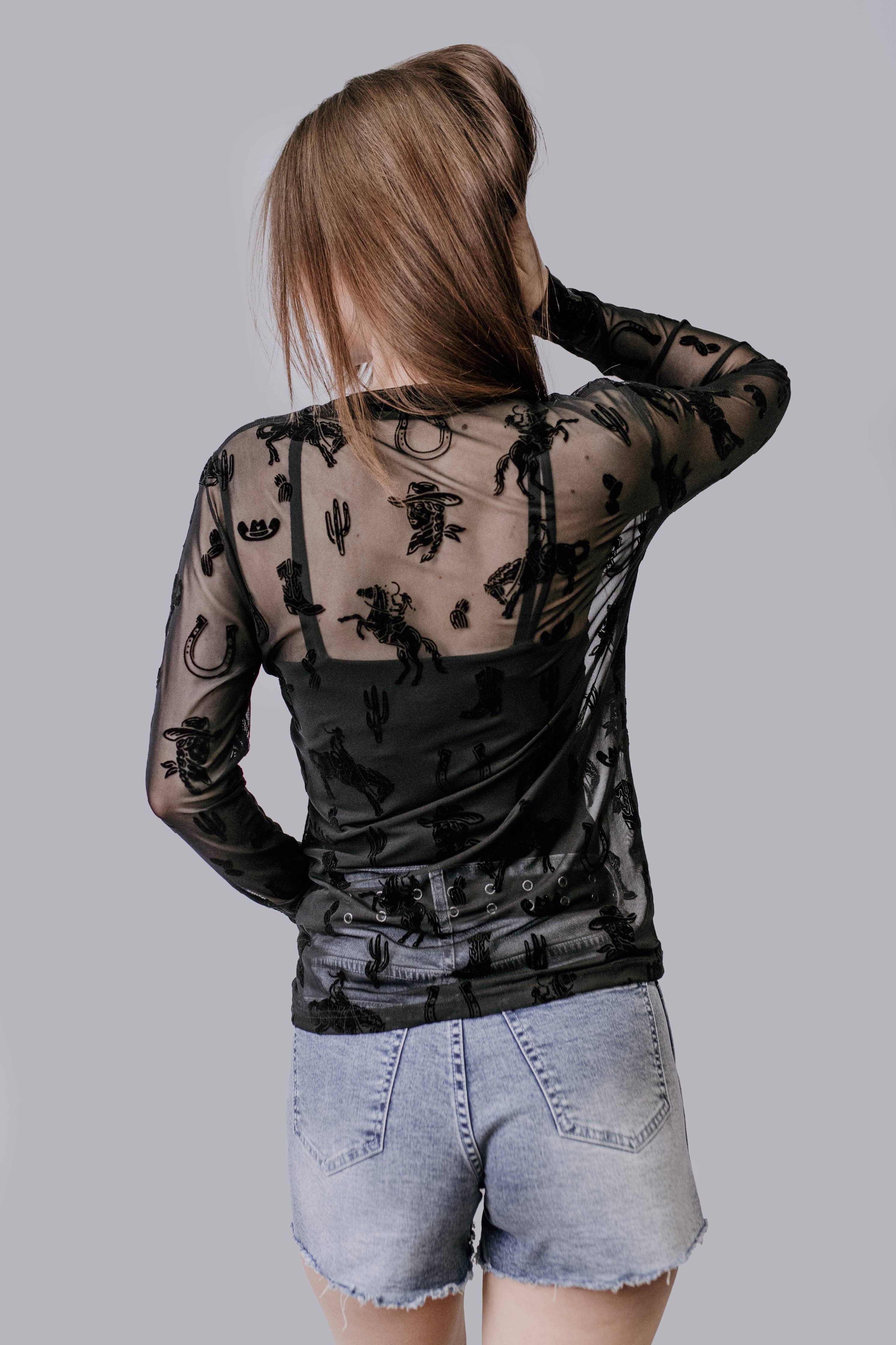 Lets Rodeo Velvet Mesh Top