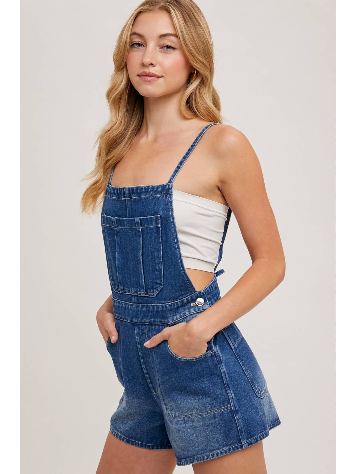 Denim Bow-Tie Overall Shorts