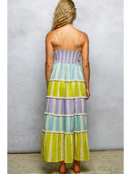 Shirred Ruffle Woven V-Neck Sleeveless Dress