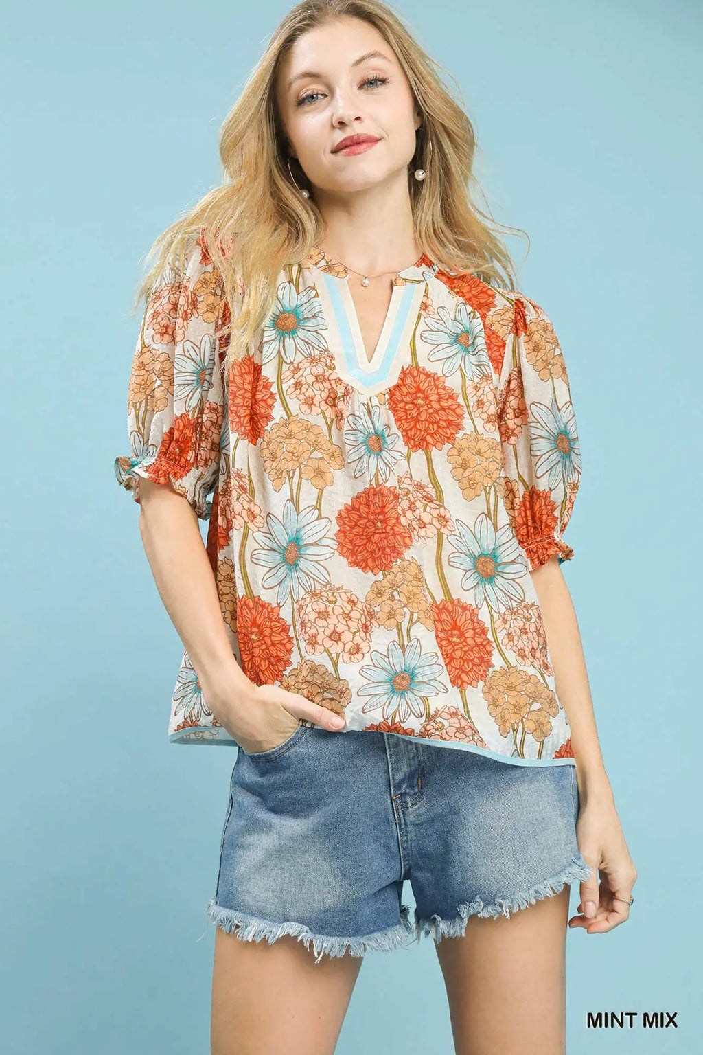 Floral Print Puff Sleeve Top