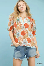 Floral Print Puff Sleeve Top