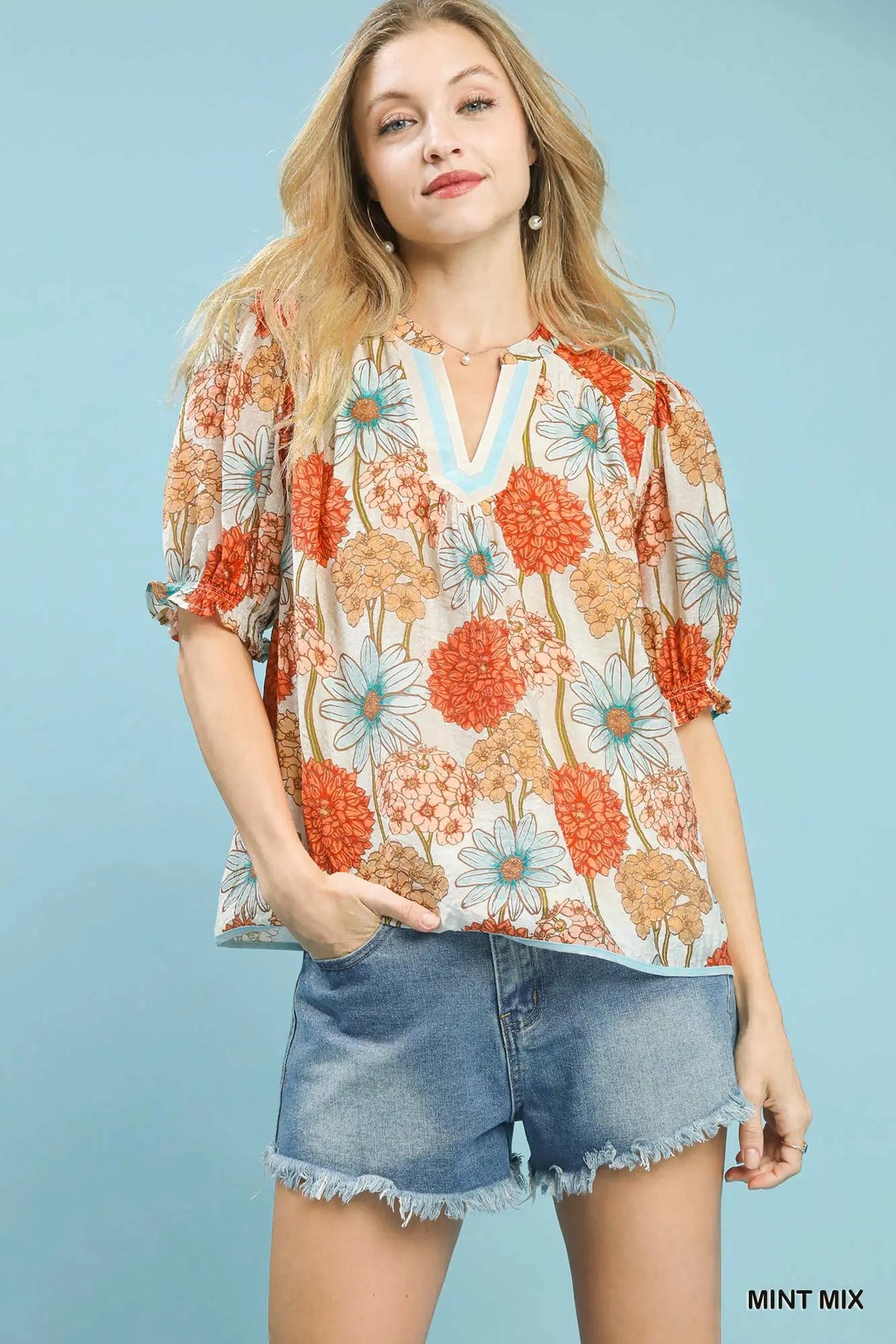 Floral Print Puff Sleeve Top