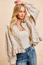 Textured Floral Ruffle Hem Top
