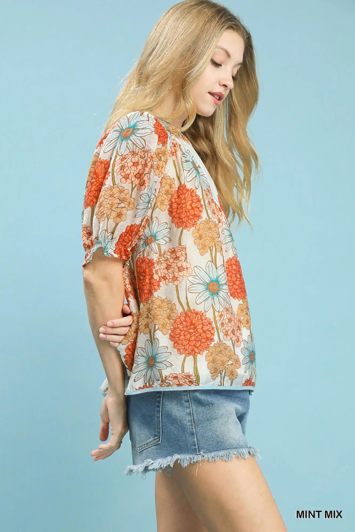 Floral Print Puff Sleeve Top