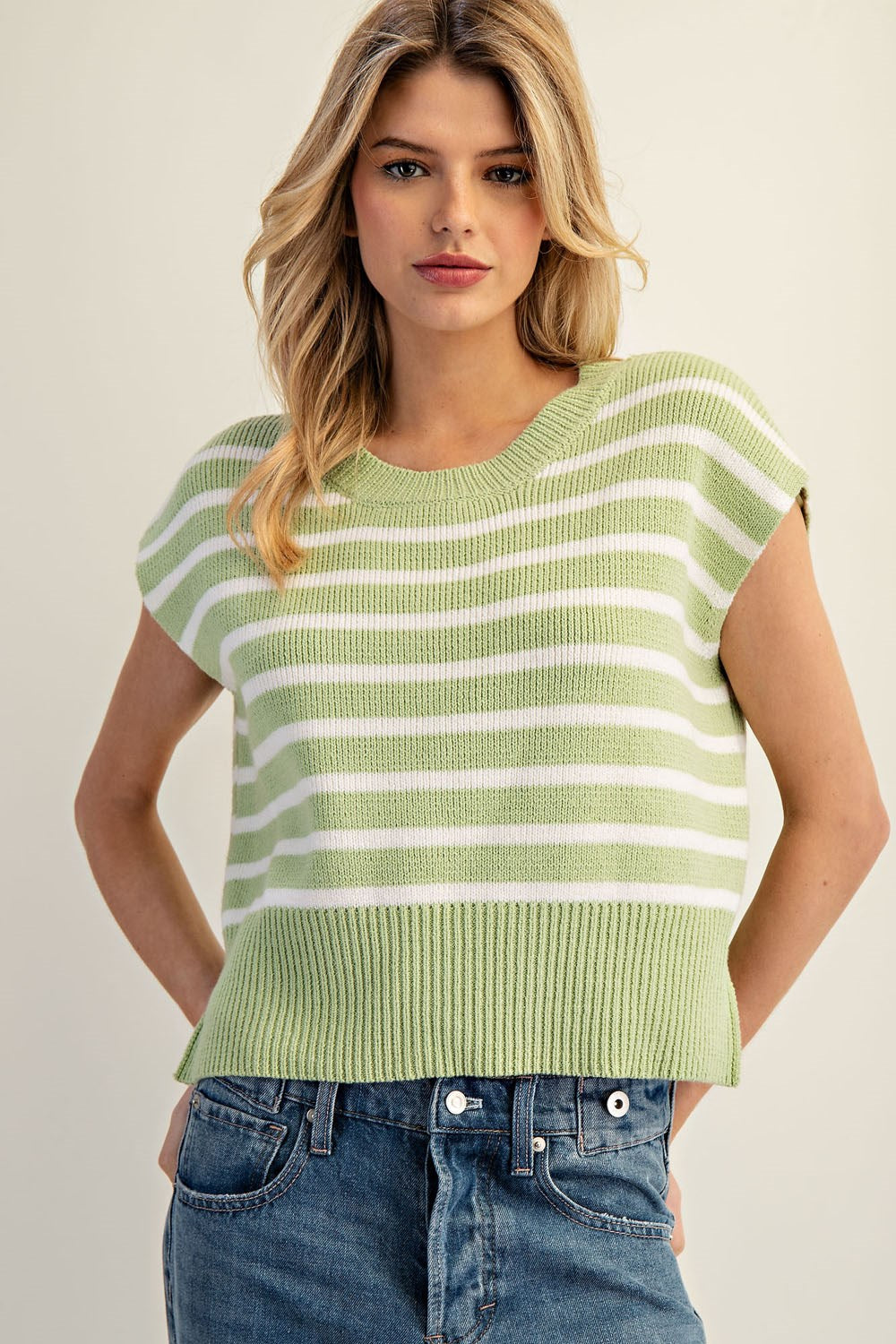 Striped Cap Sleeve Sweater