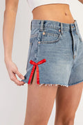 Ribbon Denim Shorts