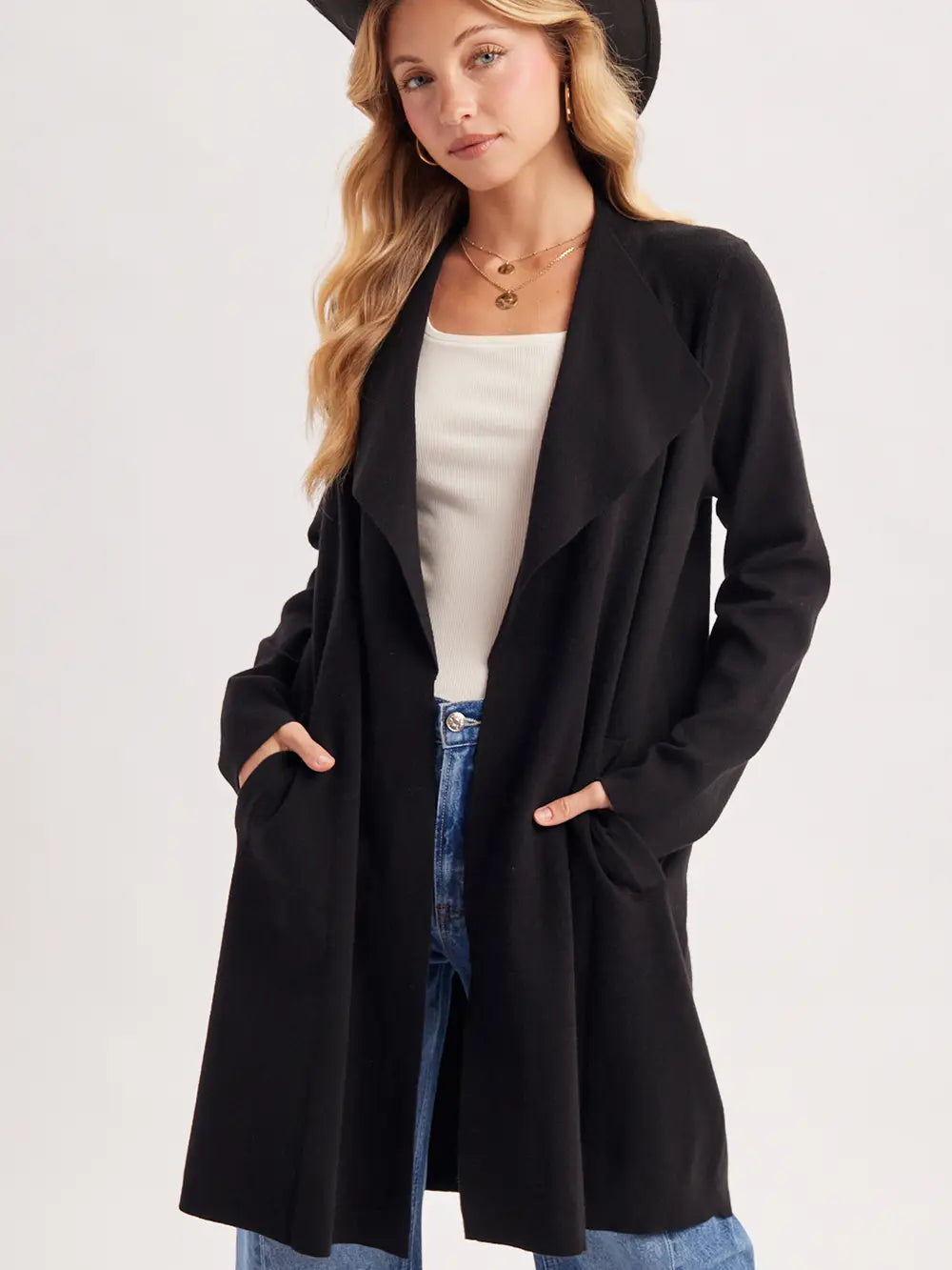 Modern Open Front Longline Knit Cardigan